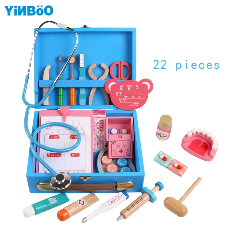 

Wooden toys Funny play Real Life Cosplay Doctor game toy Portable Medicine Box Pretend Doctor Play Set For Children