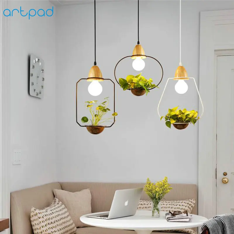 

Artpad Modern Garden Decoration Plant Pendant Lamp AC110V-220V Multi Shaped LED Metal Pendant Light for Balcony Living Room E27