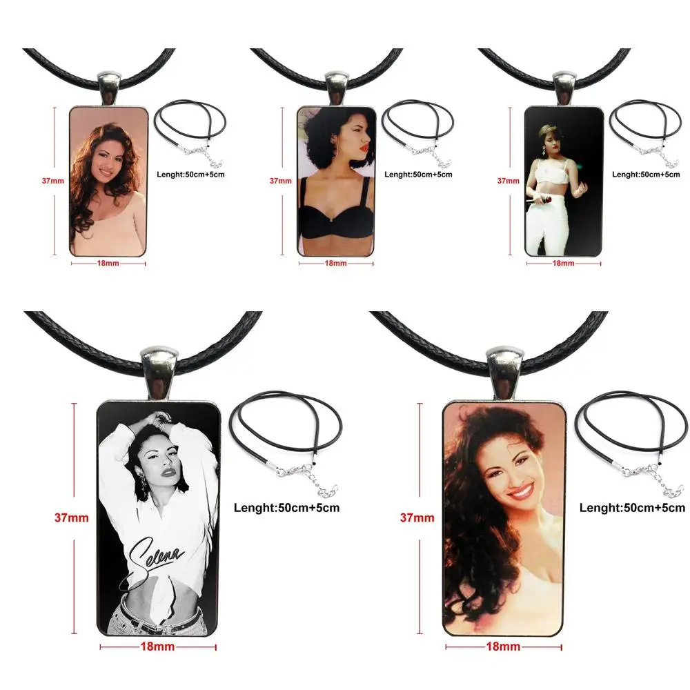 

Glass Cabochon Pendant Necklace Rectangle Fashion Necklace For Girls Gift Selena Quintanilla