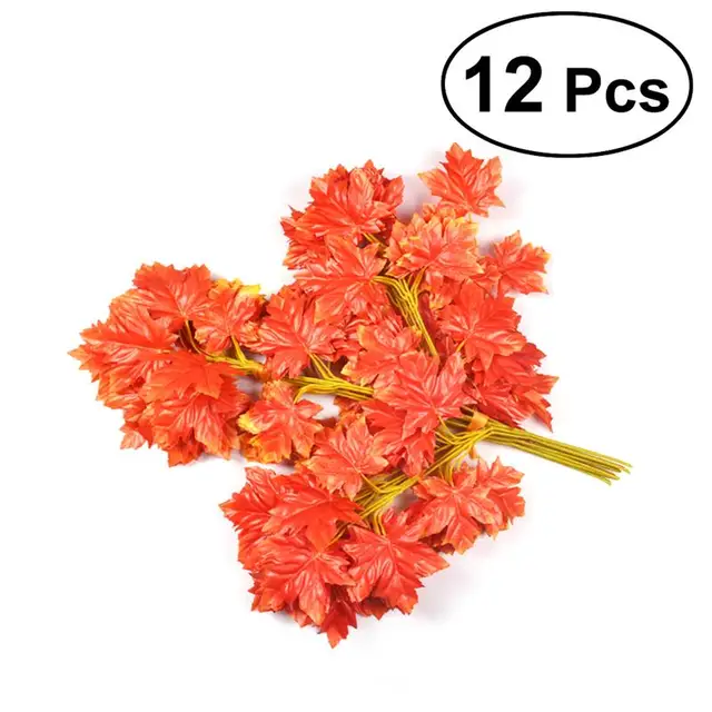 12pcs flowers simulation of red maple leaf deep fall artificial