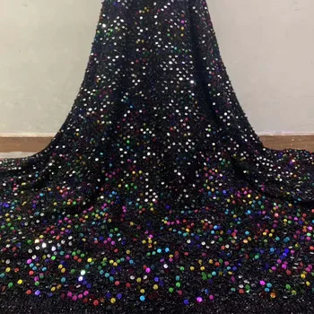 

Excellent African apparel material French net lace fabric with sequins for evening dress HNZ245(5yards/lot)