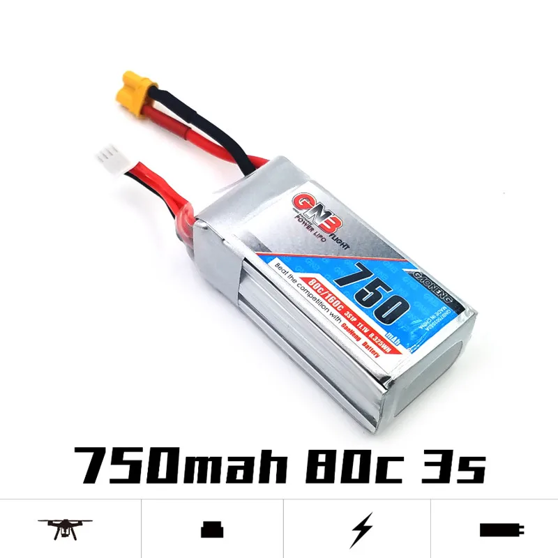 

2PCS Gaoneng 750mAh 11.1V 80C/160C 3S Lipo battery with XT30 Plug for FPV Racing Drone 4 axis UAV RC Quadcopter Helicopter parts