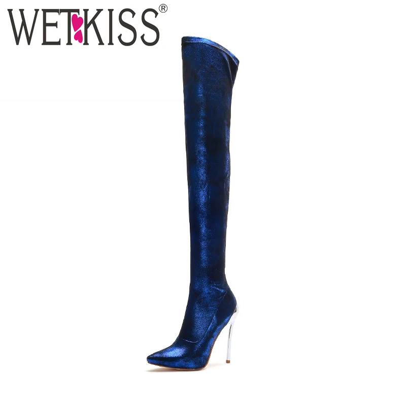 

WETKISS Occident Over The Knee Women Boots Sexy Winter Bootie Pointed Toe Stretch Female Party Shoes Warm High Heels Footwear