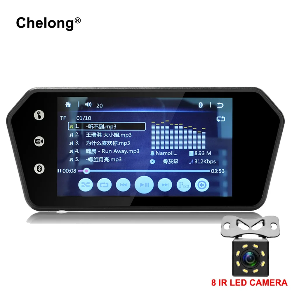 

7" Rearview Mirror Monitor Bluetooth Car MP5 Rear View Camera TFT LCD Screen Handsfree FM USB Car Parking Monitor reversing