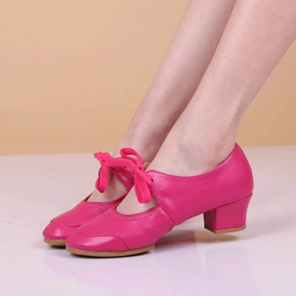 Женские туфли-лодочки для танцев мягкая весенне-летняя обувь для танцев, бальных танцев, латинских балетов Новая модная прогулочная обувь на среднем каблуке - Цвет: Розовый