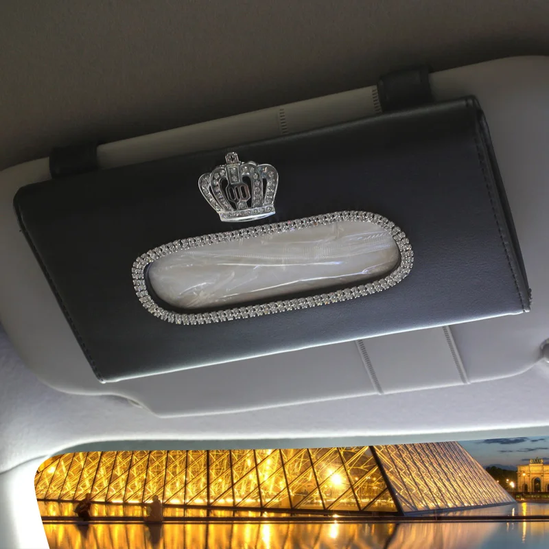 Универсальный автомобильный солнцезащитный козырек держатель ткани со стразами Корона Солнцезащитный козырек автомобиля Тип салфетки Бумага Организатор Tissue Box автомобильные аксессуары
