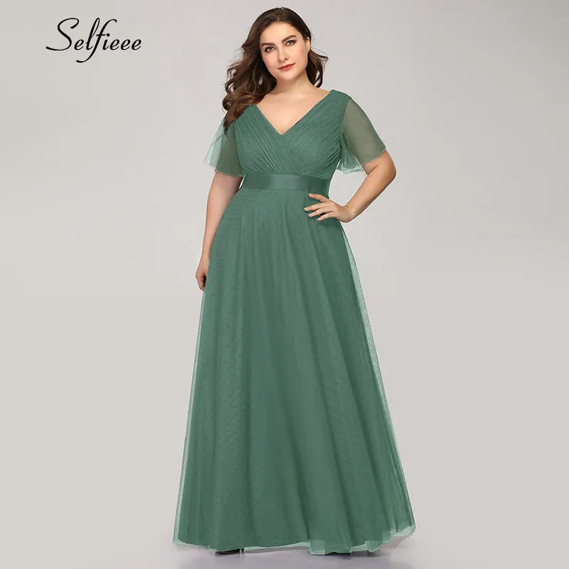 New Summer Women Dress Plus Size S-9XL Elegant A Line V Neck Short Maxi Sleeve Beach Dresses Boho Long Party Dress Robe Femme - Цвет: EP07962GB-Tulle