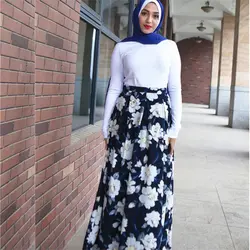 Длинные рубашки мусульманские, исламские женщины одежда 2019 в турецком, арабском стиле Дубай Мода цветок плиссированная юбка макси для дамы