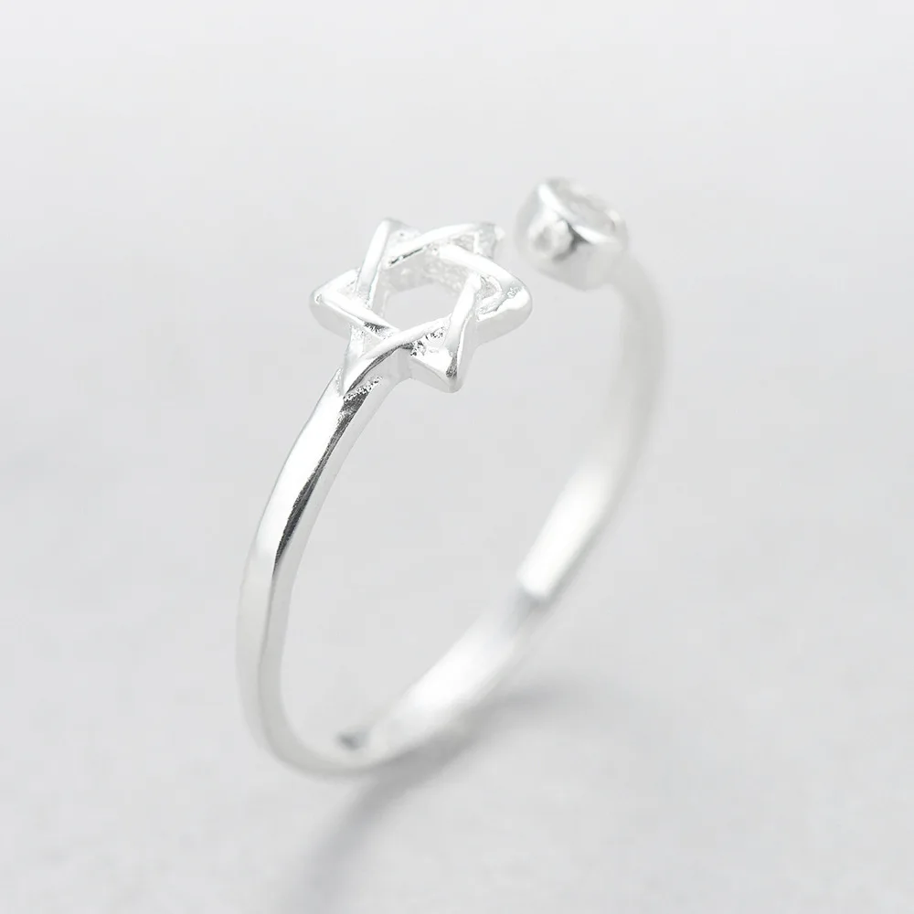 Six awn star CZ Rings 100% Sterling 925 silver Jewelry Vintage Adjustable rings for women gift