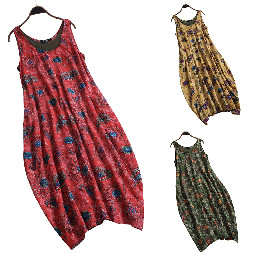 

Dress Women Casual Loose Sleeveless Print O Neck Tank Summer Dress modis Plus Size Beach Dress Streetwear 5XL robe femme D30