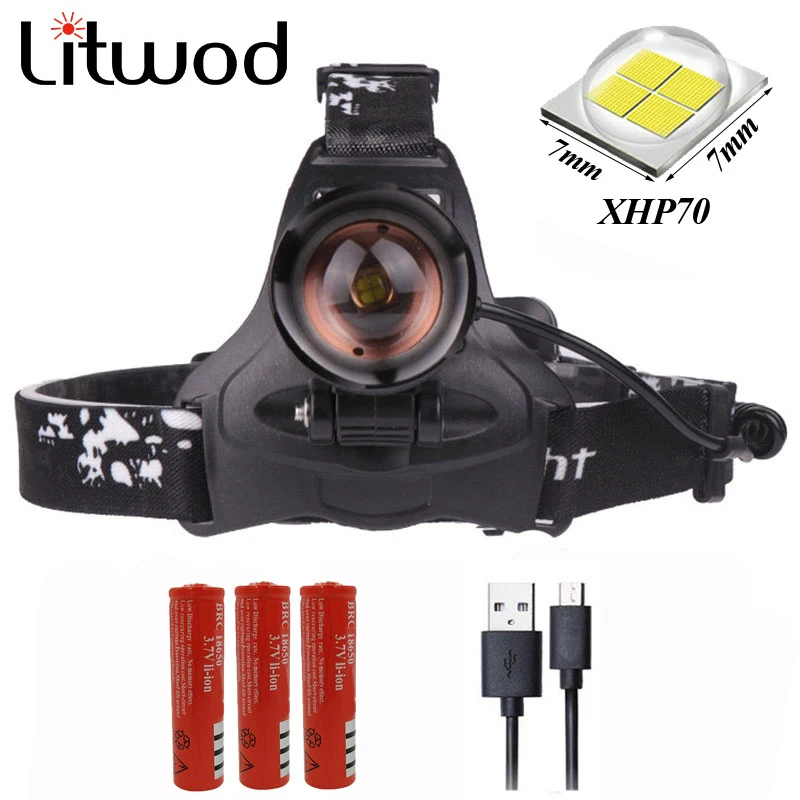 

z25 Litwod XHP70 Headlight 32000lum powerful Led headlamp zoom Head light head lamp flashlight torch Lantern for Fishing light