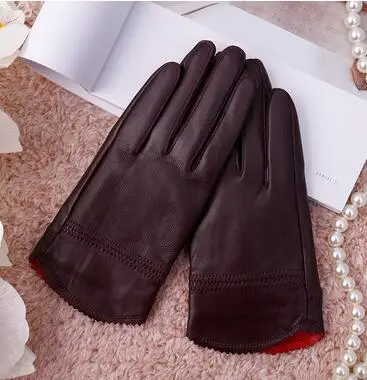 Женские осенне-зимние Утепленные сенсорные перчатки из натуральной кожи, женские перчатки средней длины из натуральной кожи R1220 - Цвет: thicken