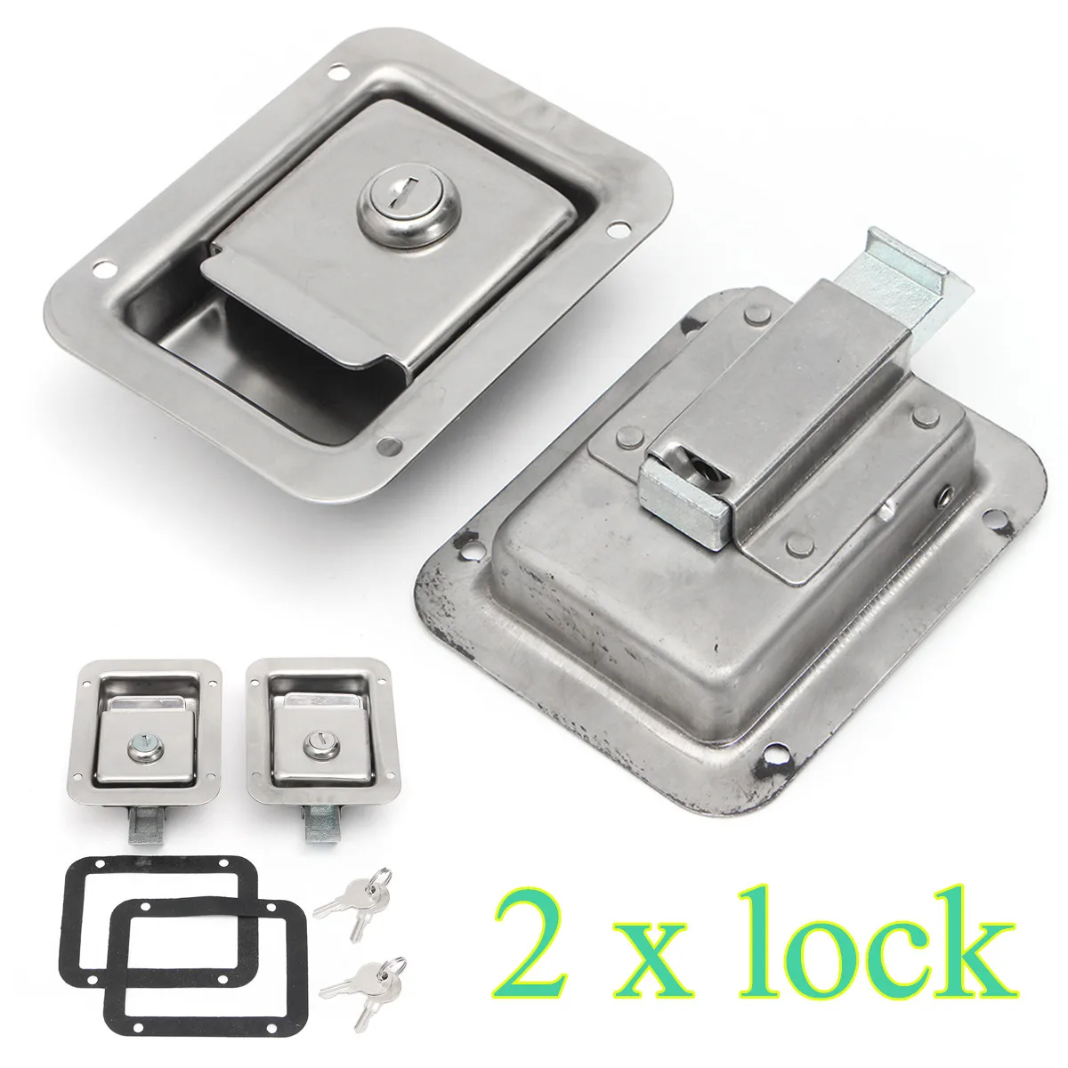 

2x Stainless Steel Paddle Door Lock Latch Handle Truck Tool Box Trailer With Key Replaces Toolbox Latch Sliver Flush Mount