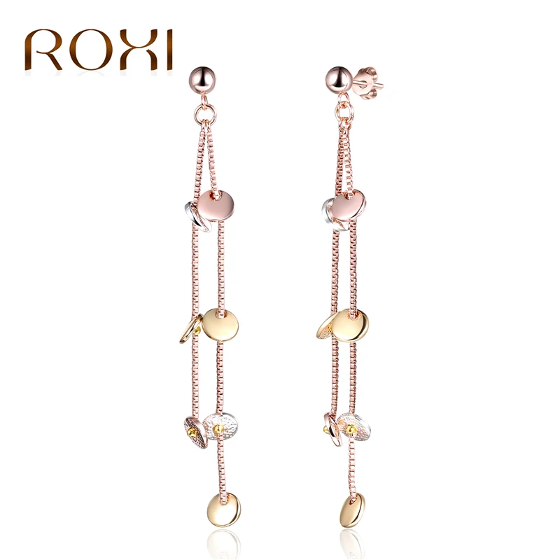

ROXI ROMAD Brand Rose Gold Color Drop Earrings For Women Three Colors Long Chain Dangle Earrings Fashion Jewelry Party Gift Muje