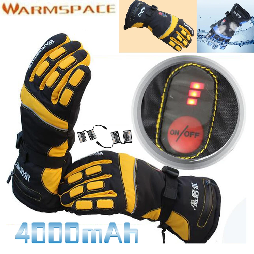 Comprar 1 par 4000 mAh batería recargable esquí de invierno al aire libre trabajo calentador guante motocicleta bicicleta eléctrica inteligente calienta manos guantes