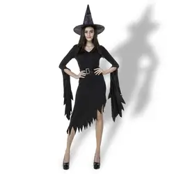 Хэллоуин Карнавальный Пурим костюм черный нерегулярные монахиня ведьма костюм ведьма длинное платье дьявол фестиваль Маскарад женский