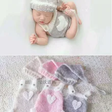 Ручная работа, мохеровая одежда для малышей, вязаная шапочка для сна, Одежда для младенцев, комбинезон для девочек и мальчиков, комплект, шапочка для новорожденного, реквизит, полный комплект для малышей