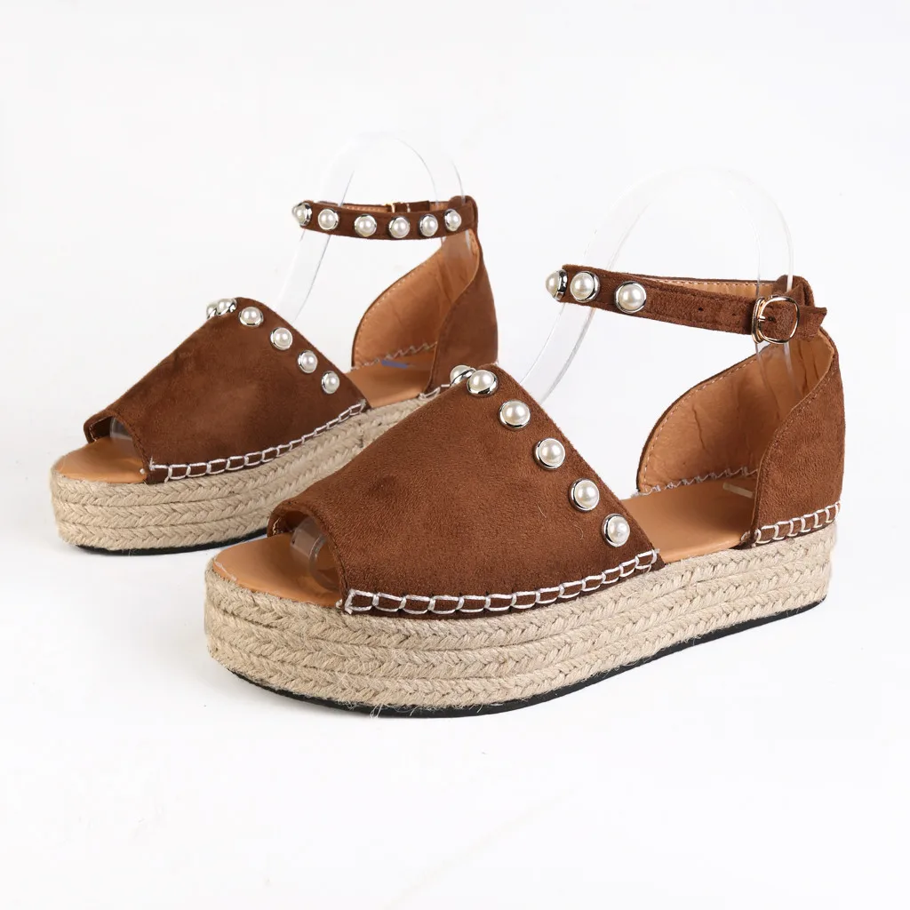 

SAGACE Women Ladies Pearl Strap Ankle Leopard Platform Wedges Sandals Roman Shoes Ladies Shoes Sexy High Quality Outside Shoes