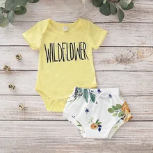 Комбинезон с надписью для новорожденных девочек, топы, шорты с цветочным рисунком комплект одежды из 2 предметов для маленьких девочек ubranka dla niemowlat roupa infantil