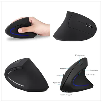 

black 2.4G Wireless Vertical Ergonomic 800/1200/1600DPI Optical Mouse for PC Mac 123 x 75 x 62 mm