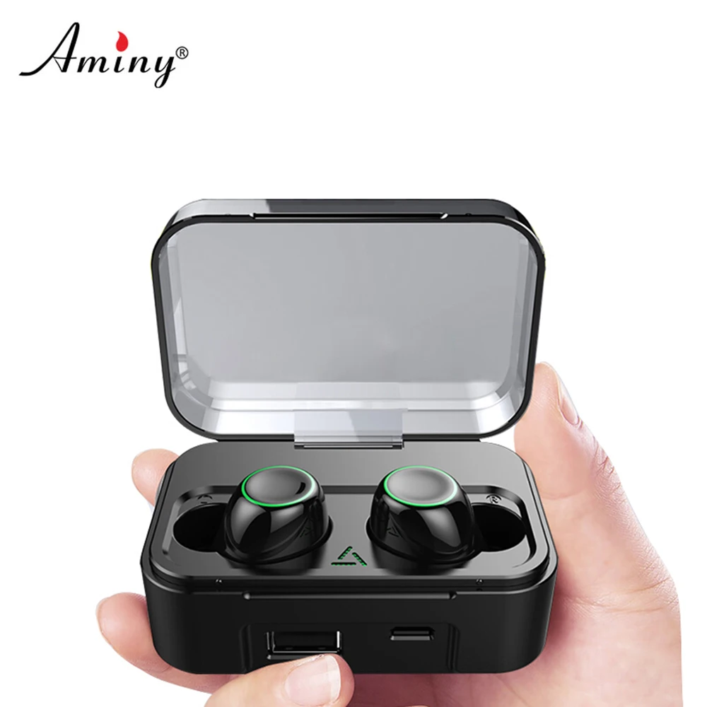 

Aminy Wireless Bluetooth Headphones Hifi Stereo Sound Touch Control Bluetooth 5.0 Wireless Earphohes with Portable Charging Case