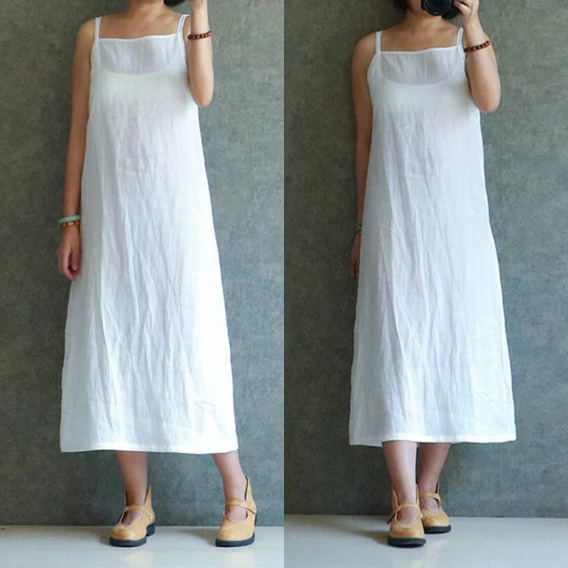 spaghetti strap dress with white shirt