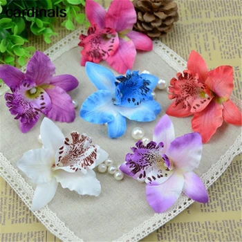 10pcslot 7CM Silk Artificial Orchid Flower Heads For Wedding Party Decoration Wreath DIY Craft Accessories Fake Flowers