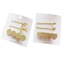 3 шт./компл. Для женщин девочек шлифованного металла сплава Заколки для волос волнистые заколки для волос круглый кулон покрытый сердечком и бантиком в текстурированная заколки блеск Barret