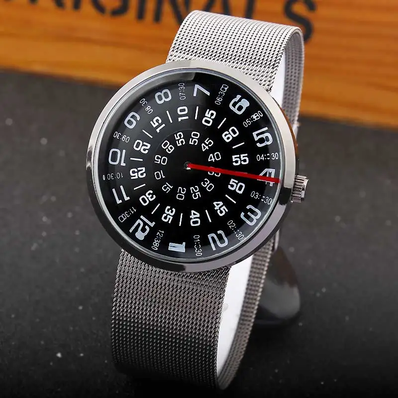 

Fashion Turntable Dial 3 Colors Quartz Metal Mesh Digital Wrist Watch Causal Mens Womens Watch Gifts For Men Women