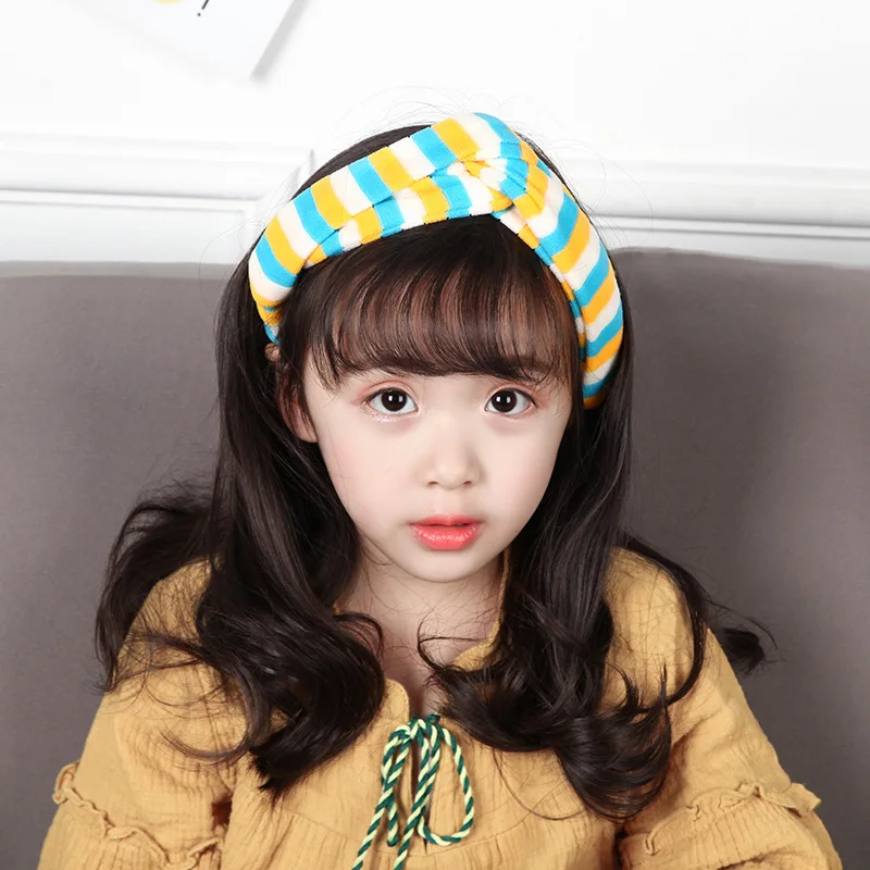 korean cute stripe children scrunchy girls kids turban headband hair