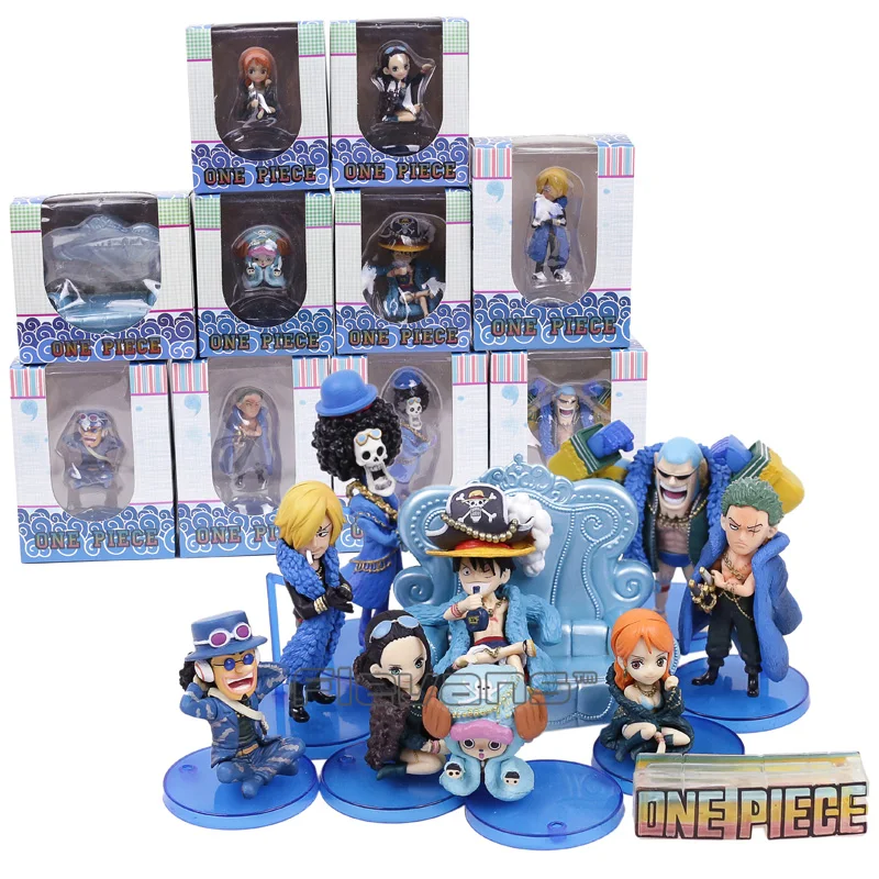 

Anime One Piece 20th Anniversary Luffy Zoro Sanji Robin Nami Chopper Usopp Brook Franky Q Version Mini PVC Figure Toys 10pcs/set