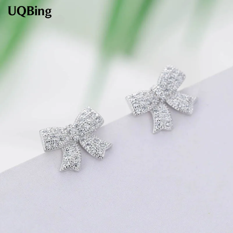 

Fashion 925 Sterling Silver Full Rhinestone Bowknot Stud Earrings For Woman Jewelry Wholesale Free Shipping