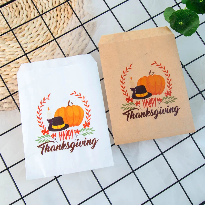 25pcs Kraft Paper Happy Thanksgiving Favor Bags For Holiday Party Decorations Treat Coffee Candy Popcorn Buffet Gift Bag Gift Bags Wrapping Supplies Aliexpress