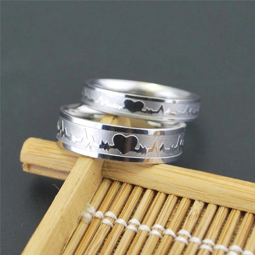 1Piece Fashion Design Titanium Rings ECG Love Ring For Men And Women Couple Finger Rings Personalized Jewelry Lovers Ring