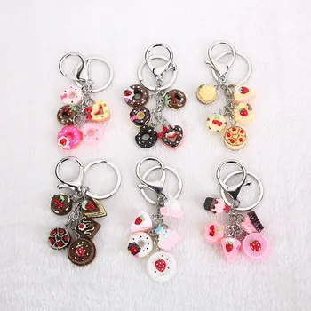 

1PC the multicolor cake dessert sweet keychain flatback resin pendant charms resin dessert keyring for woman