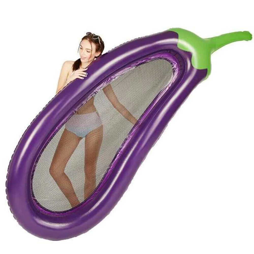 PVC Summer Floating Water Hammock Float Lounger Inflatable Floating Bed Beach Eggplant Modeling Swimming Pool Lounge Float Bed