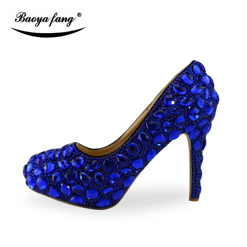 BaoYaFang Королевский синий cyrstal свадебные туфли Новое поступление женские модельные туфли обувь на платформе и высоком каблуке Большие