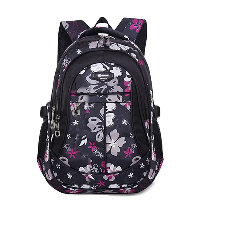 ZYJ Цветочные школьные рюкзаки для девочек, детские розовые повседневные Рюкзаки для студентов, рюкзак, сумка Mochila - Цвет: Black Big
