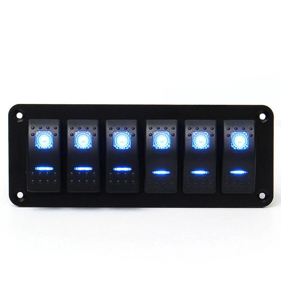 

12V Rocker Switch Panel for Caravan Marine Boat RV Universal Car Boat Switch Panel Lighter Socket 6 Gang Blue LED 12V 24V