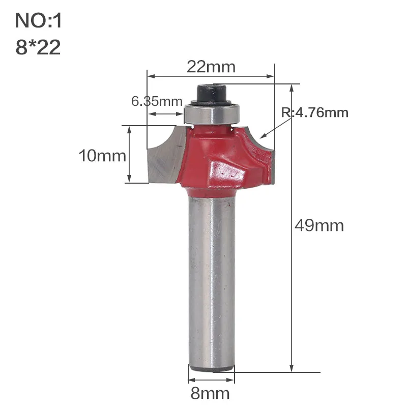 Круглый над фреза для отделки кромки бит-" Радиус 8" хвостовик 1 шт. 8 мм хвостовик древесины фрезы прямой концевой фрезы триммер очистки заподлицо - Длина режущей кромки: NO1