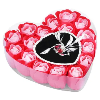 

16 Pcs Red Scented Bath Soap Rose Petal Jewelry Box in heart box