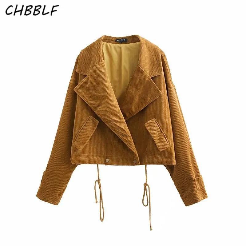 

CHBBLF women Youth personality corduroy lapel pocket coat autumn ladies casual coats outwear tops NHN1259