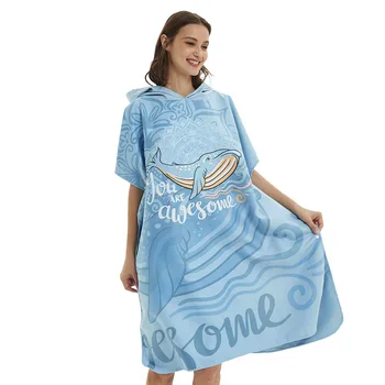 

Blue Whale Printing Robe Sport Towel Outdoor Water absorption Surfing Adult Hooded Beach Towel Wearable Portable Thin Bath Towel