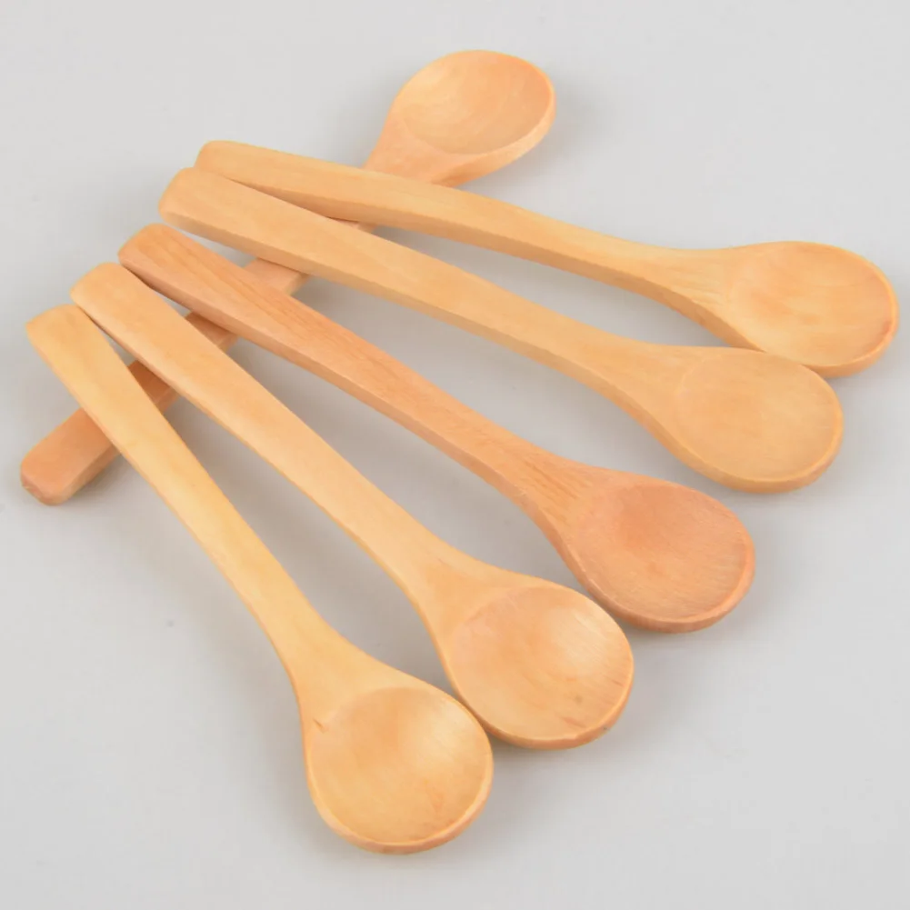 6Pcs/Set Mini Wooden Spoons Tea Soup Catering Spoon Cream Scoop Kitchen