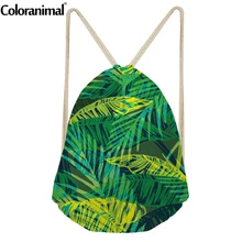 Coloranimal Drawstring Для женщин и Вэнь лиственным принтом Сумки пастырской Стиль Колледж Студент Путешествия хранения Вышивка Крестом Пакет Обувь для мальчиков Обувь для девочек Mochilas Сумки