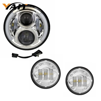 

Yait 7" LED Headlight Projector + 2 x 4-1/2" Chrome LED Auxiliary Spot Fog Light Passing Lamp for Motorcycle