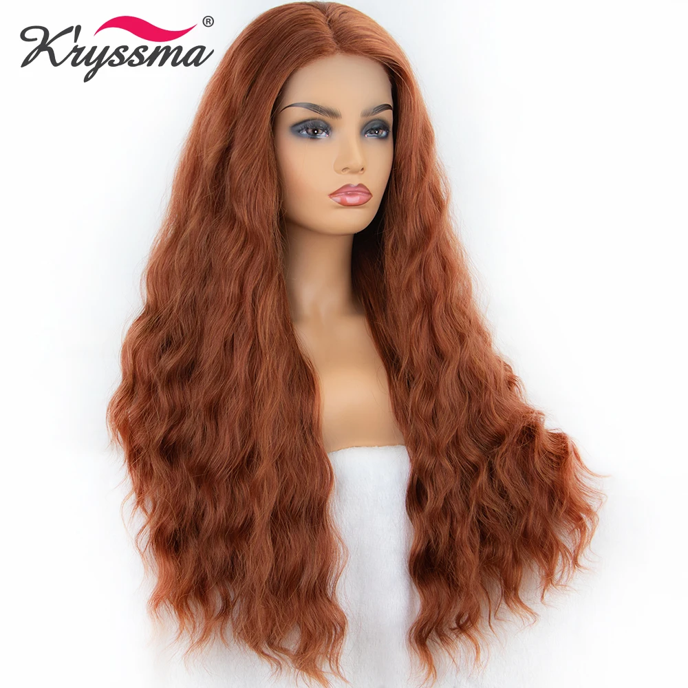 Kryssma синтетический парик на кружеве медный красный средняя часть Оранжевый Длинные свободные волнистые парики для женщин натуральный волос термостойкие