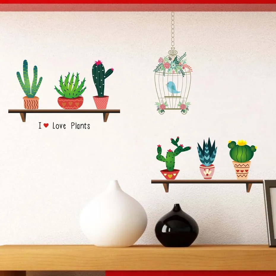 Colorful Plant Cactus Wall Stickers Removable PVC Art Decals Home