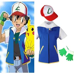Высококачественное пальто-жакет для косплея Pokemon Go Ash Ketchum, карманный костюм монстра, куртка + шляпа + перчатки