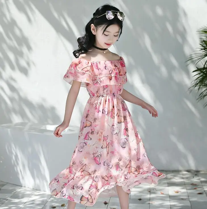 Коллекция года, Детские платья для девочек возрастом от 6 до 14 лет, летнее платье для девочек повседневная одежда для девочек черное пляжное платье с принтом Одежда для детей, B8A1G - Цвет: 07 pink